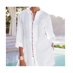 Soft Surrounding Tunic 100% linen Blouse Womens small White Embroidered Linen